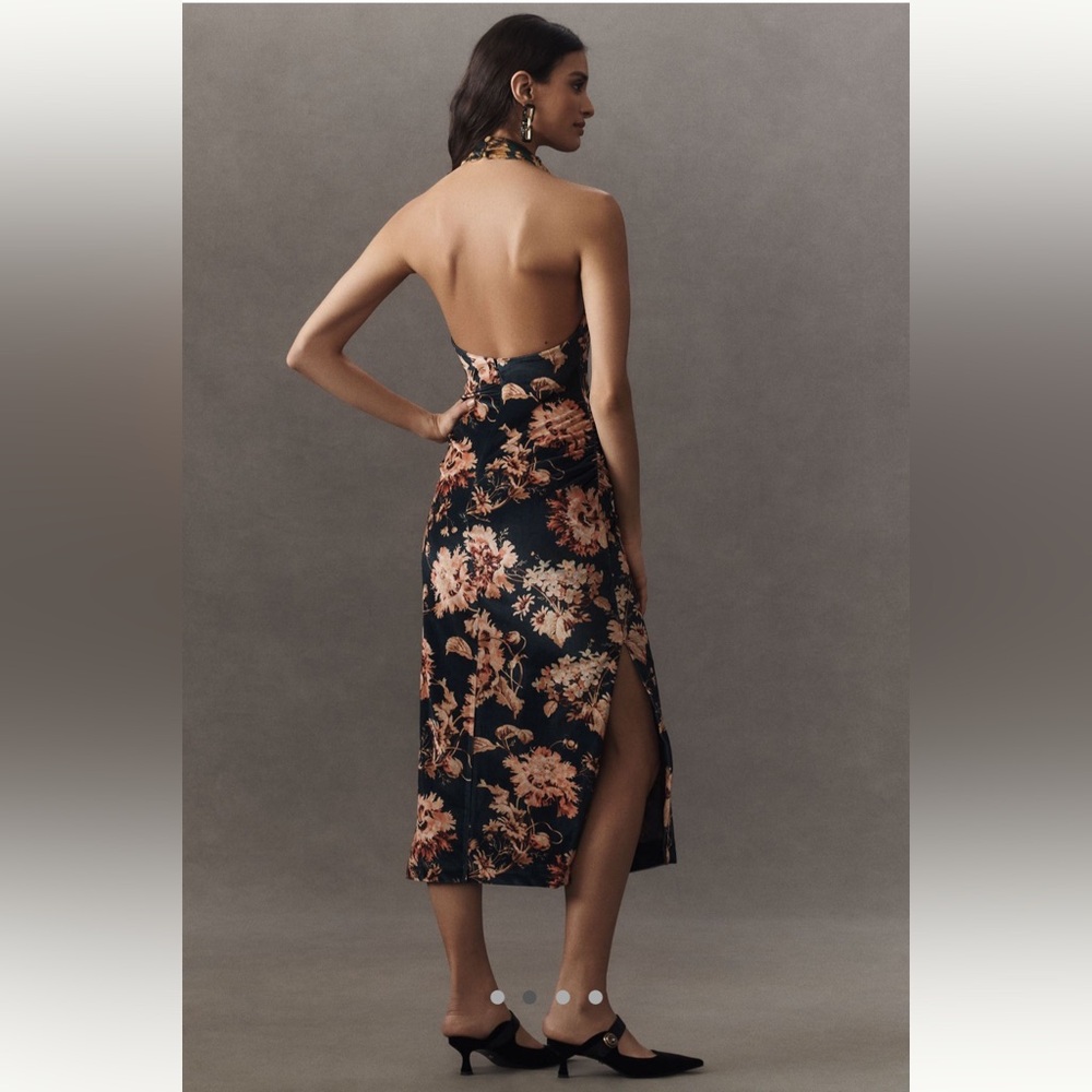 NWT BHLDN Holly Halter Velvet Midi Dress - Black pattern - Picture 2 of 5